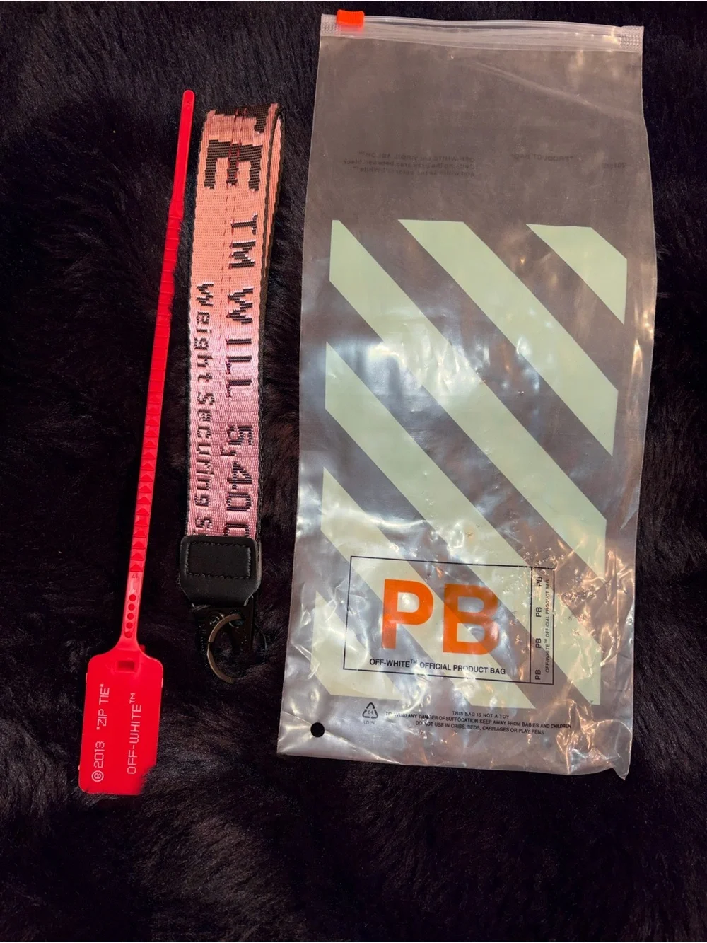 Off-White Industrial Pink Lanyard Keychain + Red Zip Tie & Product Bag